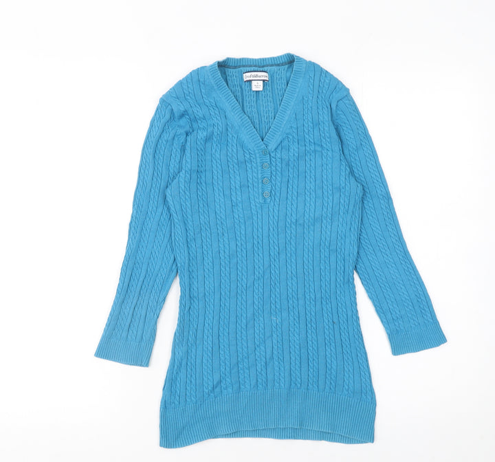 Croft & Barrow Women’s Blue Cable-Knit Cotton Henley Jumper Size S