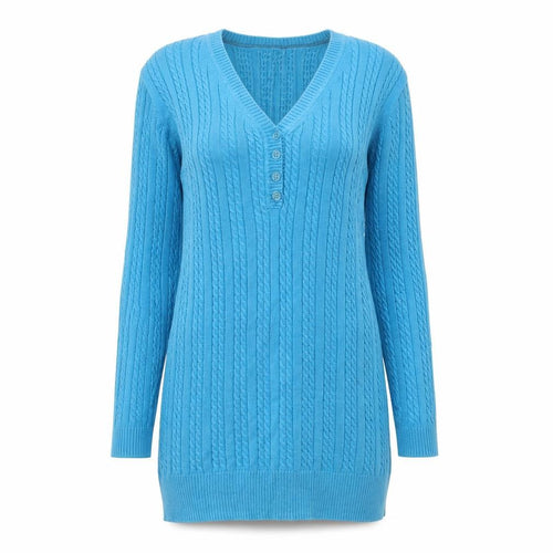 Croft & Barrow Women’s Blue Cable-Knit Cotton Henley Jumper Size S