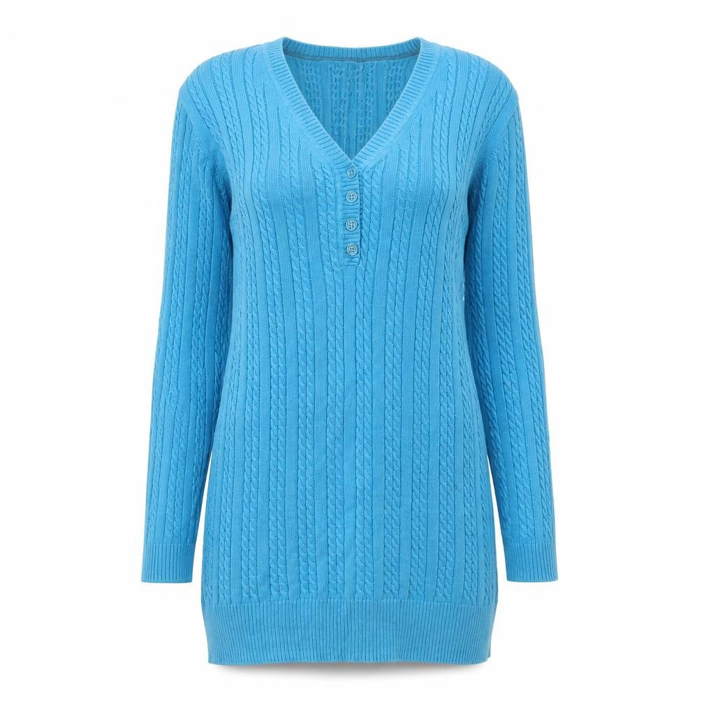 Croft & Barrow Women’s Blue Cable-Knit Cotton Henley Jumper Size S