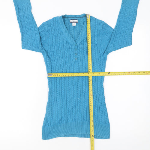 Croft & Barrow Women’s Blue Cable-Knit Cotton Henley Jumper Size S
