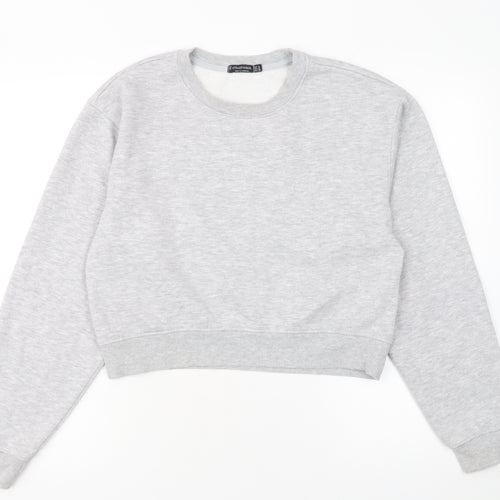 Stradivarius Women Grey Cotton Blend Pullover Sweatshirt M