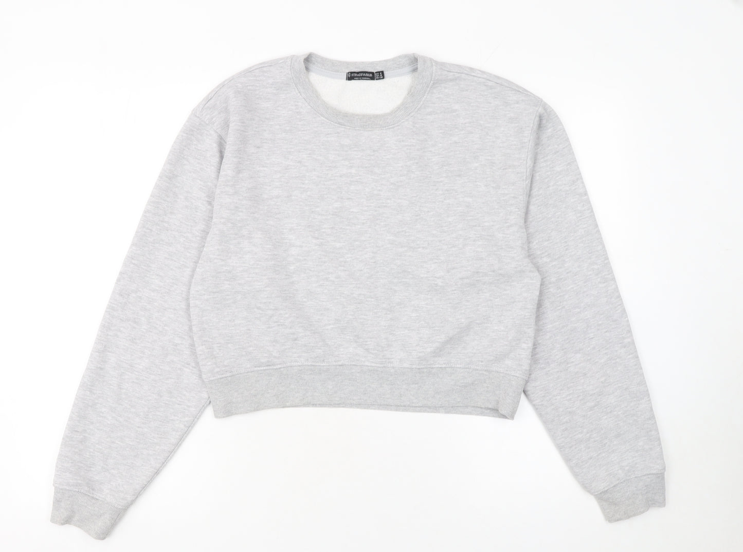 Stradivarius Women Grey Cotton Blend Pullover Sweatshirt M