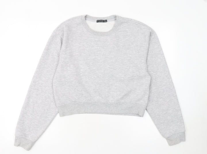 Stradivarius Women Grey Cotton Blend Pullover Sweatshirt M