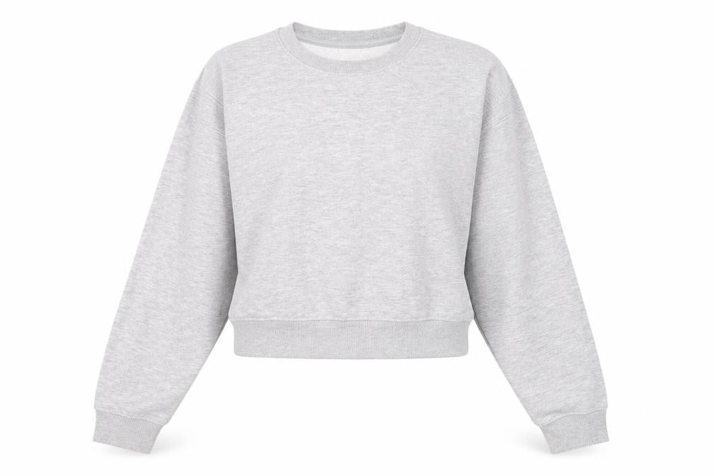 Front view of Stradivarius Women Grey Cotton Blend Pullover Sweatshirt M