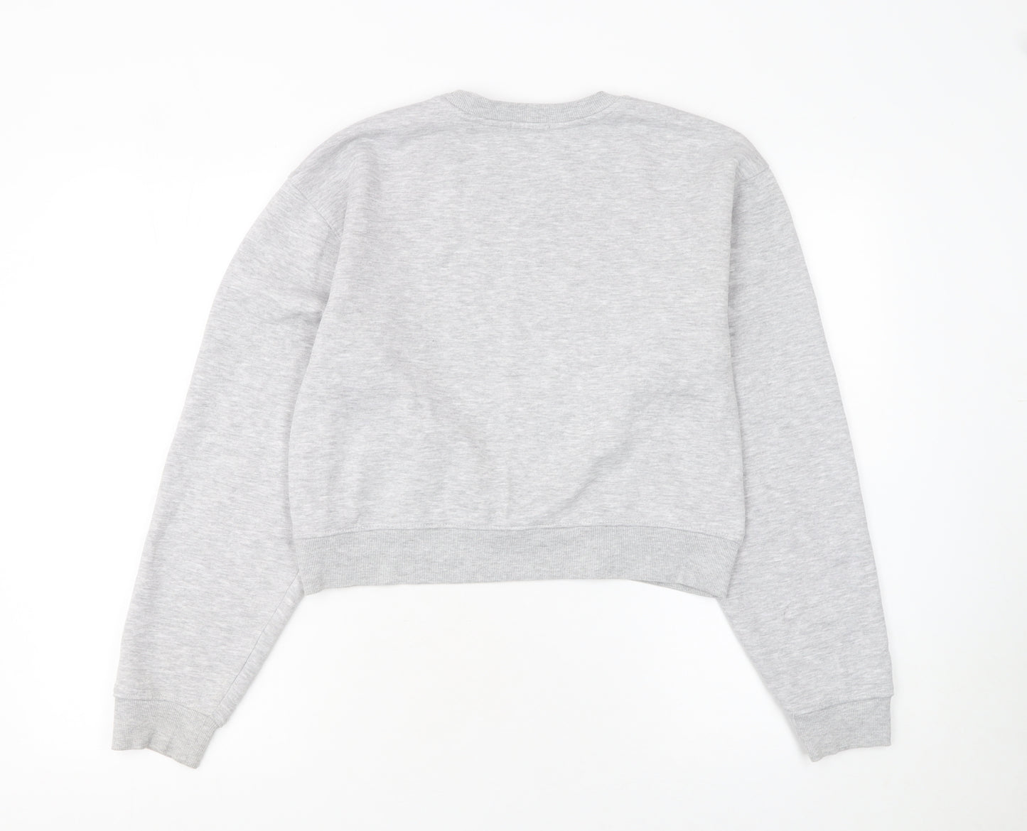 Stradivarius Women Grey Cotton Blend Pullover Sweatshirt M