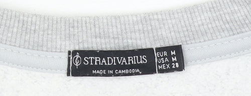 Stradivarius Women Grey Cotton Blend Pullover Sweatshirt M