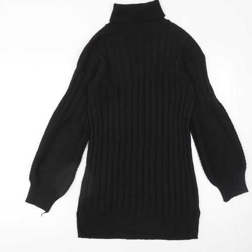 SHEIN Womens Black Ribbed Roll Neck Long Sleeve Bodycon Knit Dress Size 8