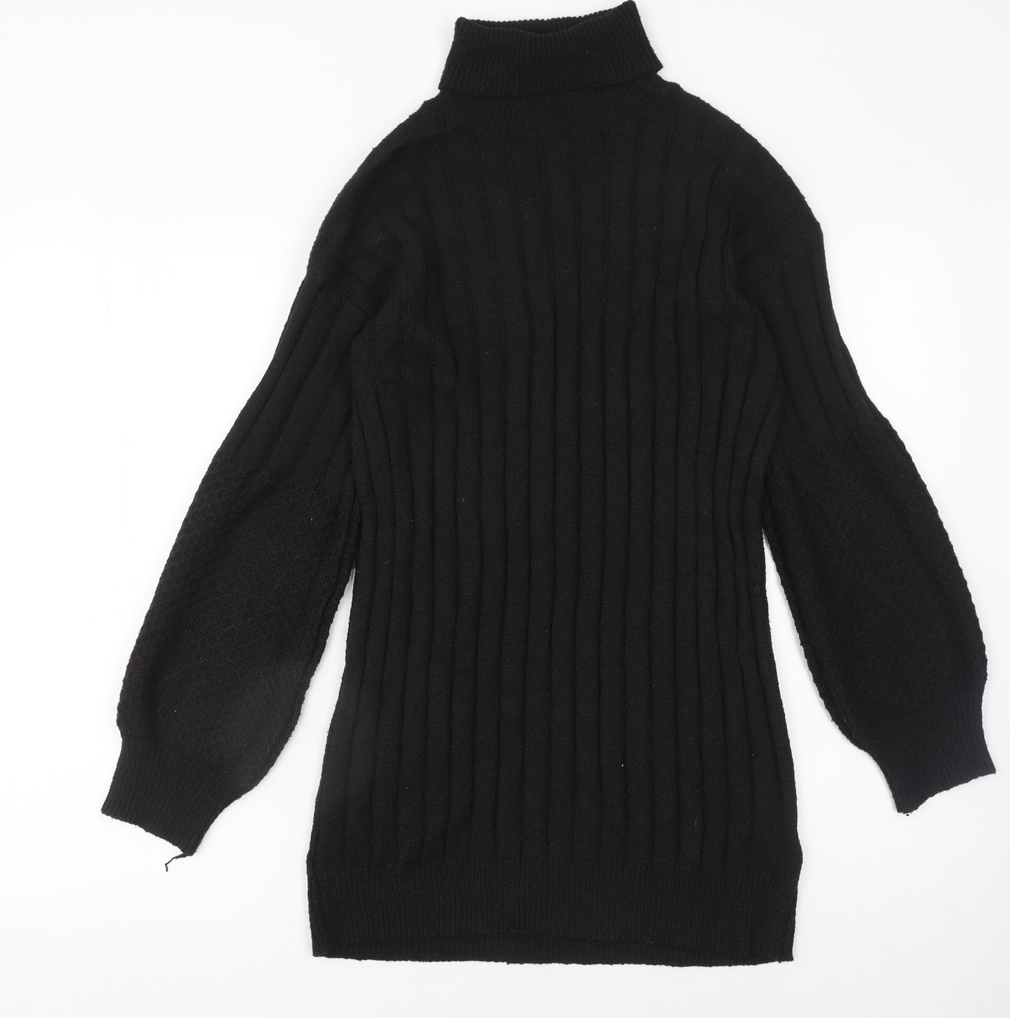 SHEIN Womens Black Ribbed Roll Neck Long Sleeve Bodycon Knit Dress Size 8