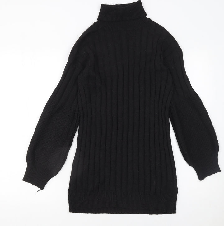 SHEIN Womens Black Ribbed Roll Neck Long Sleeve Bodycon Knit Dress Size 8