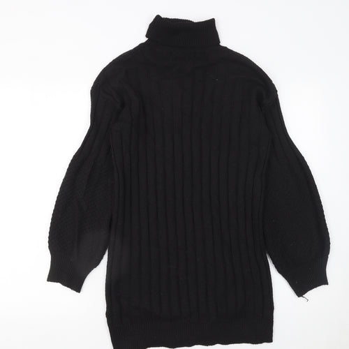 SHEIN Womens Black Ribbed Roll Neck Long Sleeve Bodycon Knit Dress Size 8