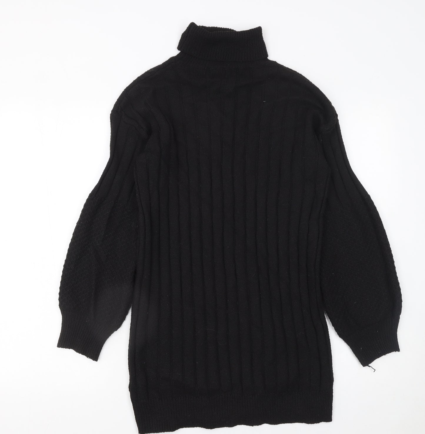 SHEIN Womens Black Ribbed Roll Neck Long Sleeve Bodycon Knit Dress Size 8