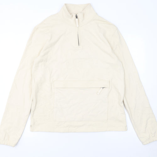 Marks and Spencer Men's Beige 1/4 Zip Cotton Sweatshirt Size S