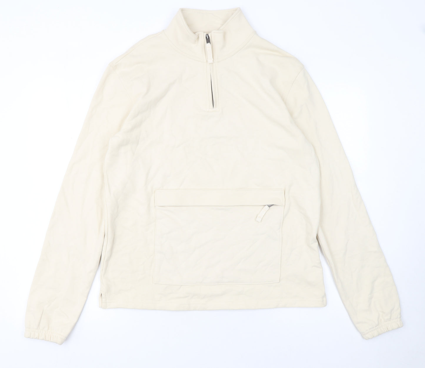 Marks and Spencer Men's Beige 1/4 Zip Cotton Sweatshirt Size S