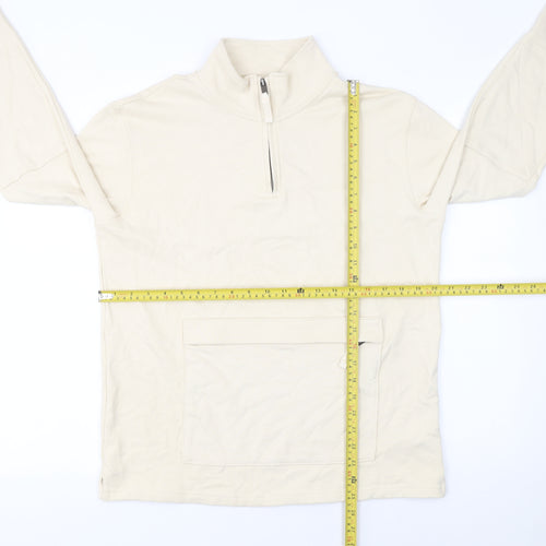Marks and Spencer Men's Beige 1/4 Zip Cotton Sweatshirt Size S