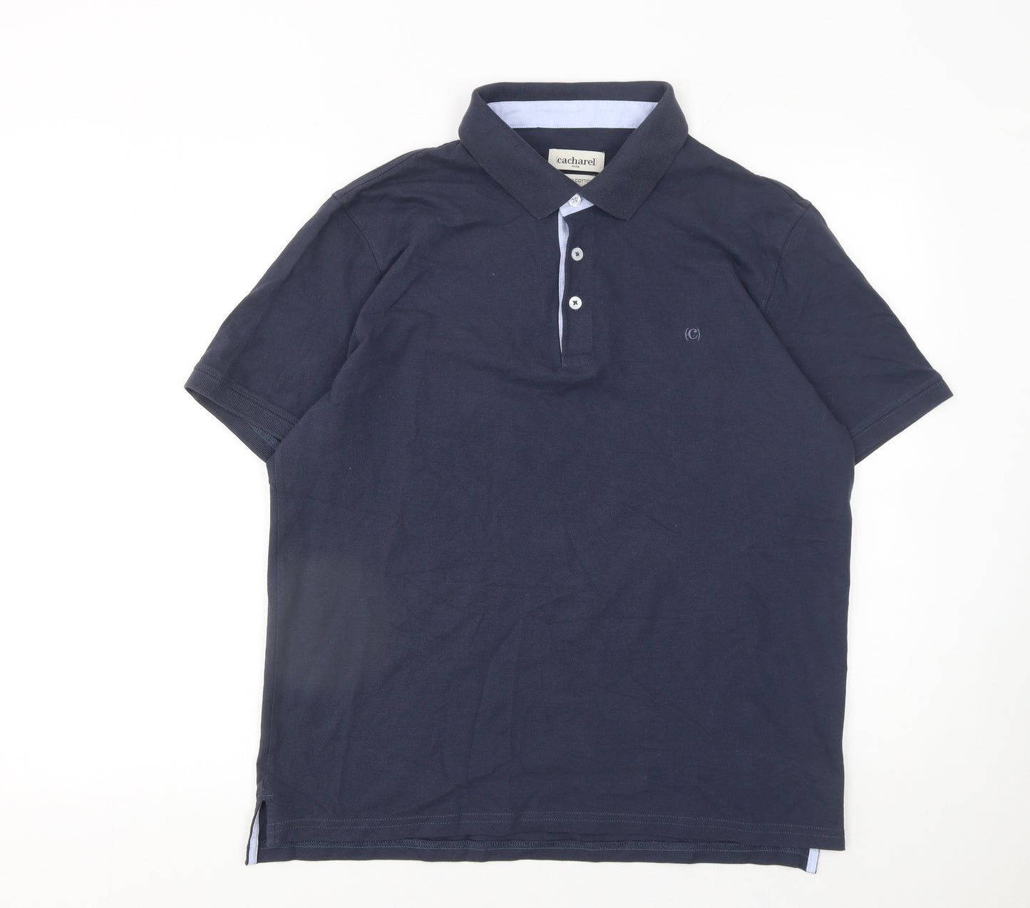 Cacharel Men Blue Premium Cotton Regular Fit Polo Shirt L