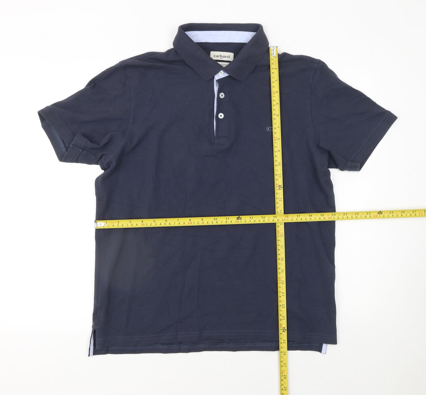 Cacharel Men Blue Premium Cotton Regular Fit Polo Shirt L