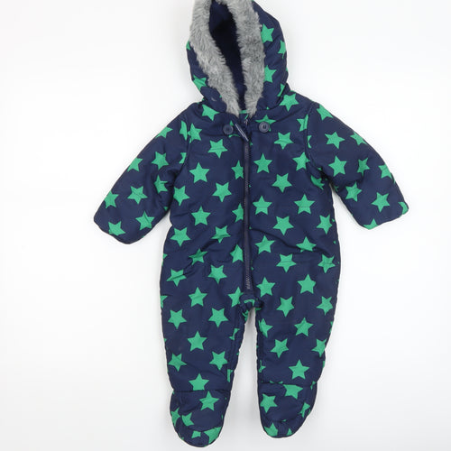 Tu Unisex Baby Blue Star Print Hooded Snowsuit 3-6 Months Winter Padded