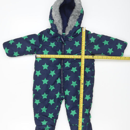 Tu Unisex Baby Blue Star Print Hooded Snowsuit 3-6 Months Winter Padded