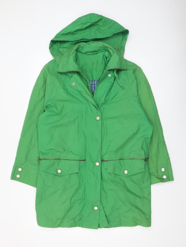 Cloud Nine Women's Green Hooded Rain Coat Jacket Size S Mid-Length