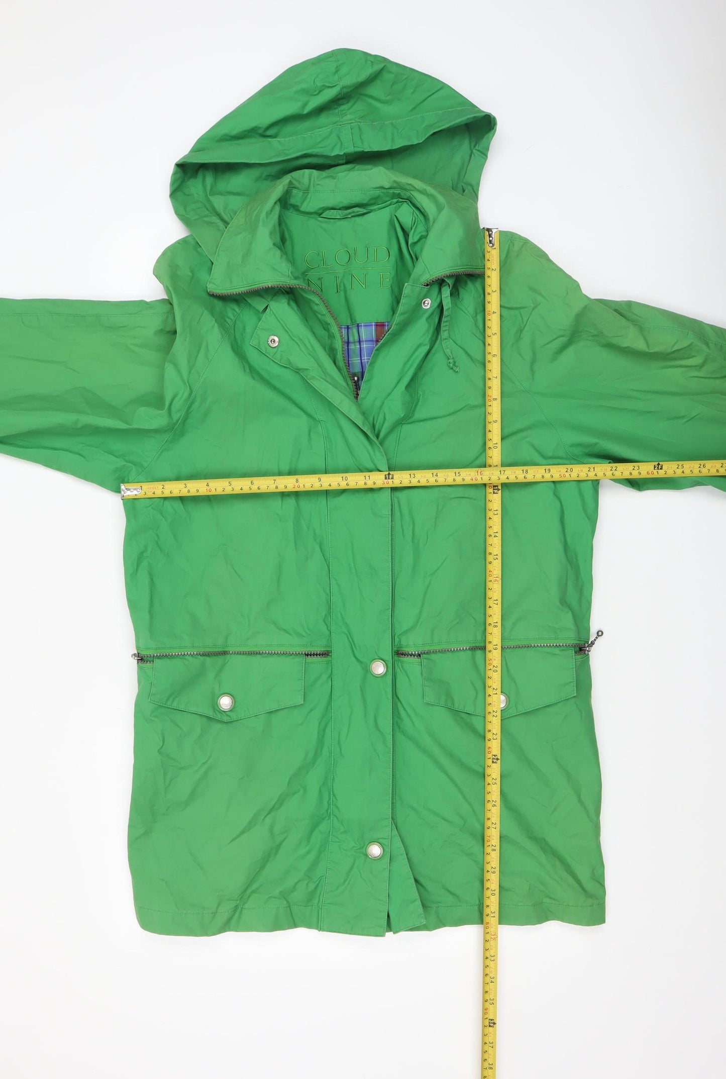 Cloud Nine Women's Green Hooded Rain Coat Jacket Size S Mid-Length