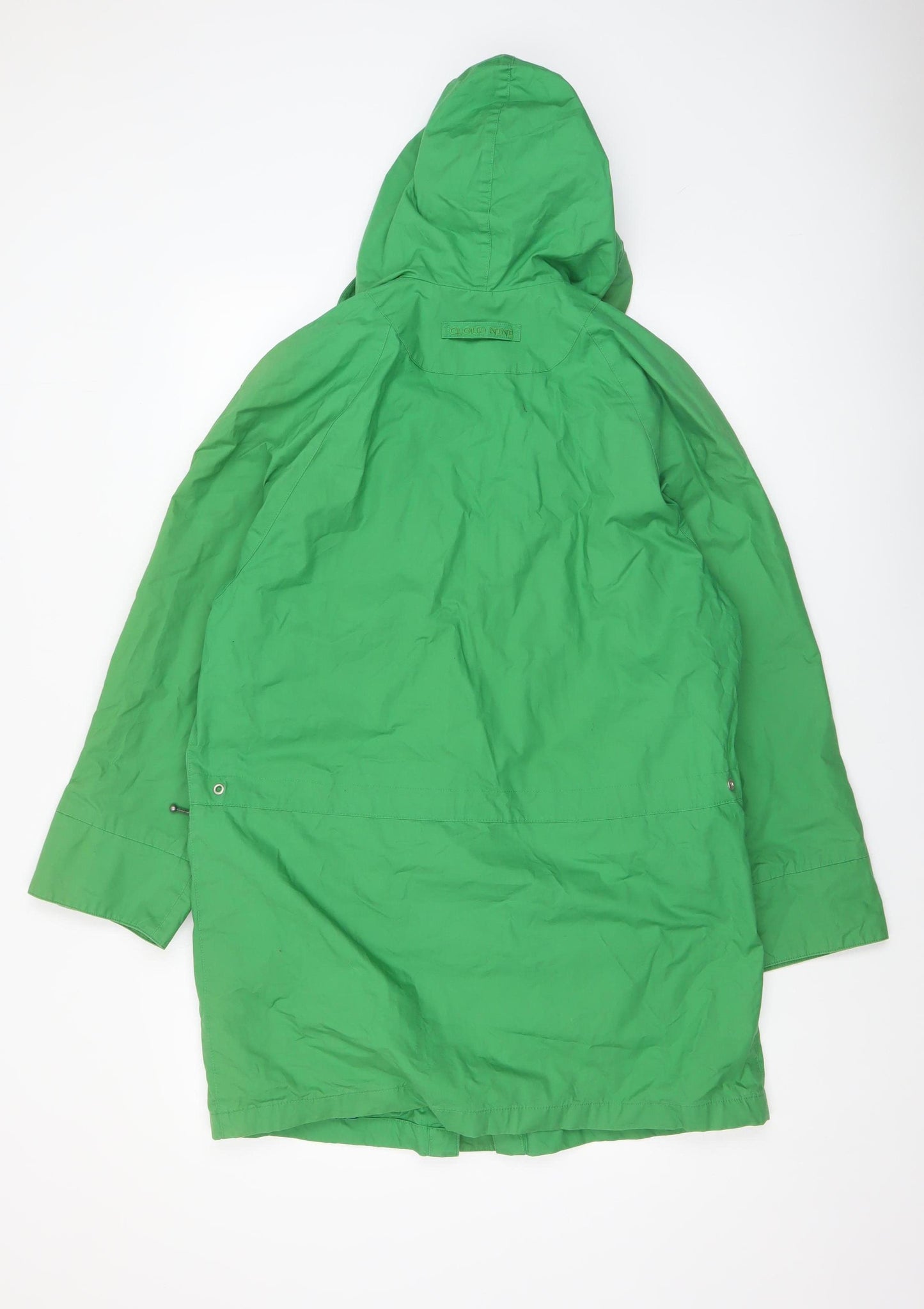 Cloud Nine Women's Green Hooded Rain Coat Jacket Size S Mid-Length