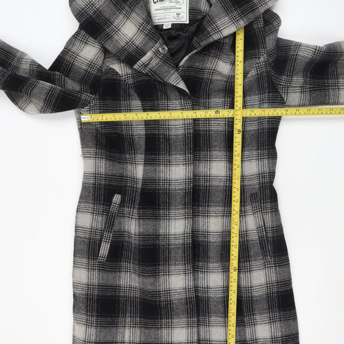 Cherokee Womens Grey Check Wool Blend Hooded Mid-Length Coat Size 12