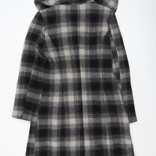 Cherokee Womens Grey Check Wool Blend Hooded Mid-Length Coat Size 12