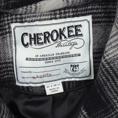 Cherokee Womens Grey Check Wool Blend Hooded Mid-Length Coat Size 12
