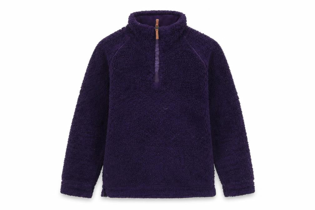 Front view of FatFace Women's Purple Fleece 1/2 Zip Pullover Sweatshirt, size 10