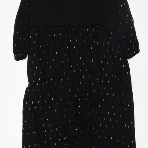 FatFace Womens Black Midi A-Line Dress Size 12R Gold Detail