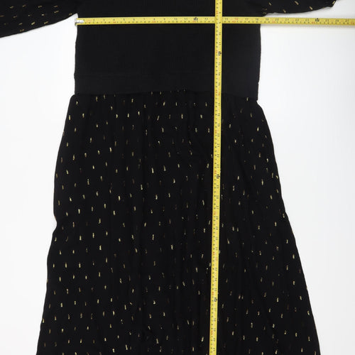 FatFace Womens Black Midi A-Line Dress Size 12R Gold Detail