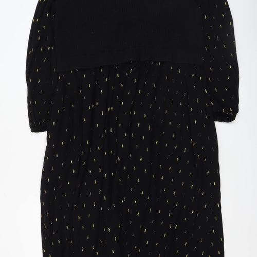 FatFace Womens Black Midi A-Line Dress Size 12R Gold Detail