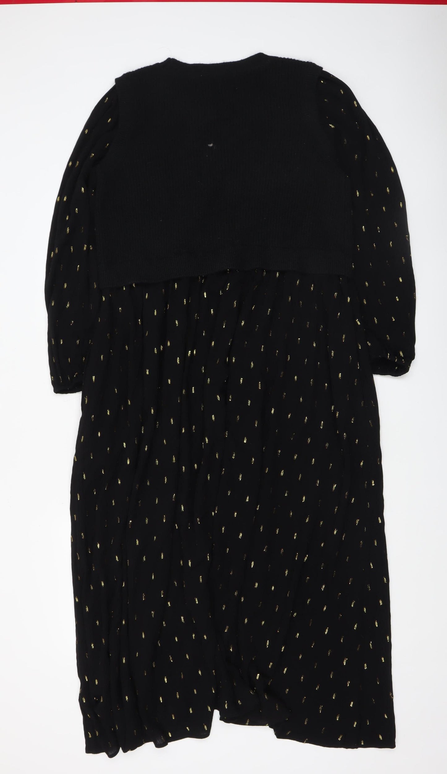FatFace Womens Black Midi A-Line Dress Size 12R Gold Detail