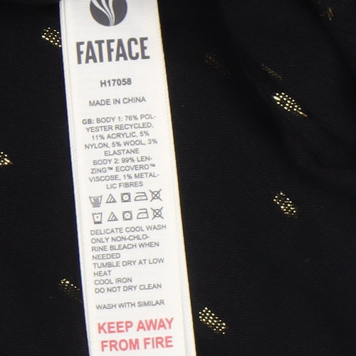 FatFace Womens Black Midi A-Line Dress Size 12R Gold Detail