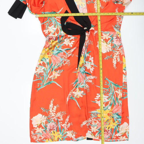 River Island Women’s Orange Floral Belted Bathrobe Size 18