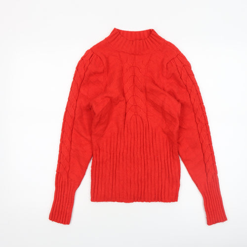 Marled Reunited Clothing Women's Red Cable Knit Mock Neck Jumper Size M