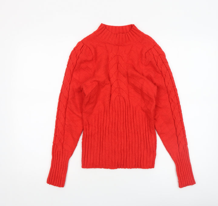 Marled Reunited Clothing Women's Red Cable Knit Mock Neck Jumper Size M