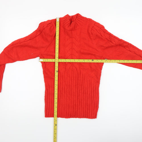 Marled Reunited Clothing Women's Red Cable Knit Mock Neck Jumper Size M