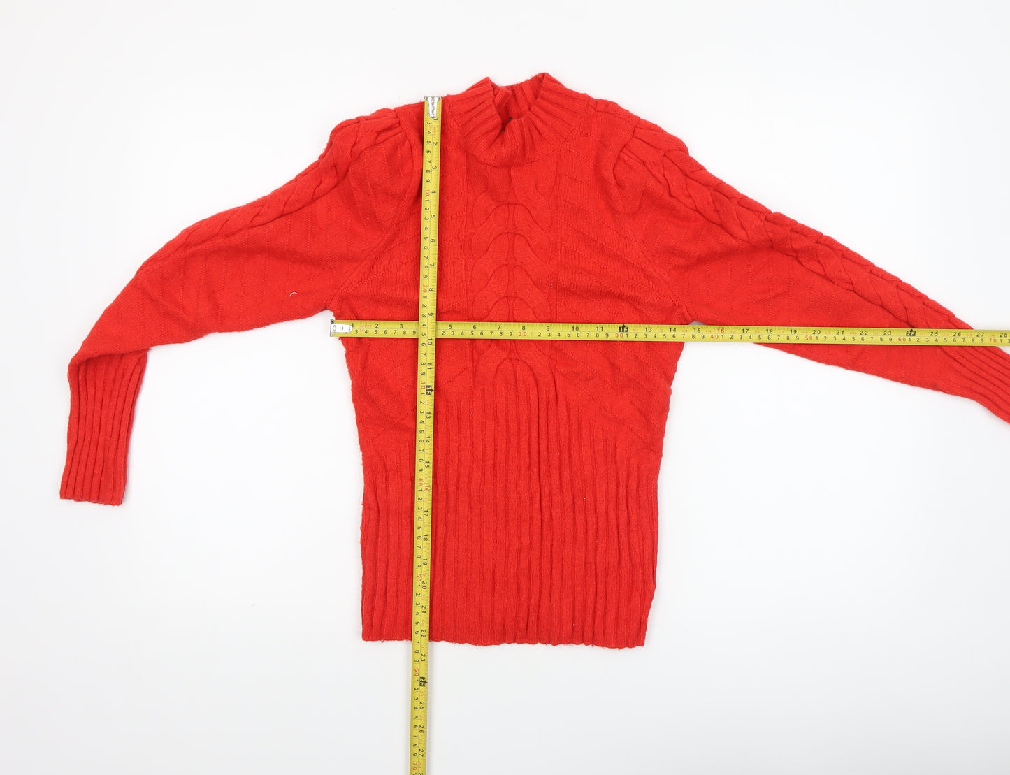 Marled Reunited Clothing Women's Red Cable Knit Mock Neck Jumper Size M