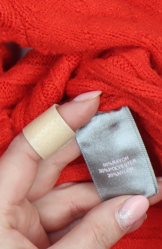 Marled Reunited Clothing Women's Red Cable Knit Mock Neck Jumper Size M