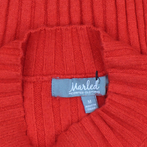 Marled Reunited Clothing Women's Red Cable Knit Mock Neck Jumper Size M