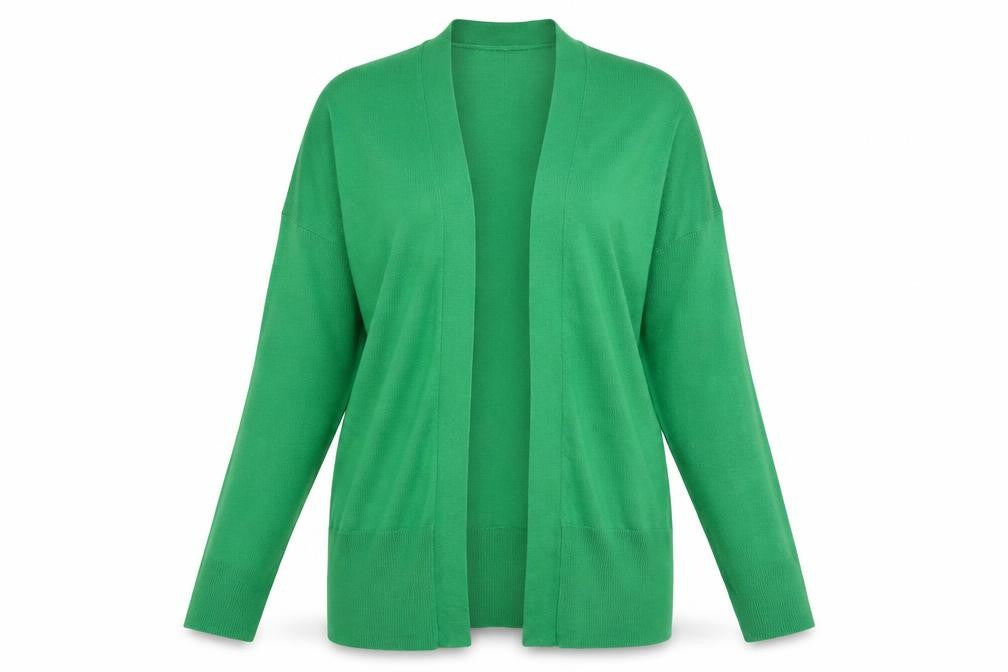 Front view of Nutmeg Women Green Open Front Long Sleeve Cardigan, size 10