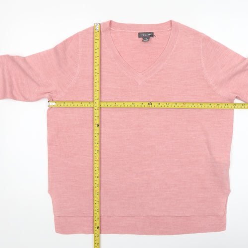 Primark Womens Pink V-Neck Pullover Jumper Size M 12-14 Button Sleeve Knit