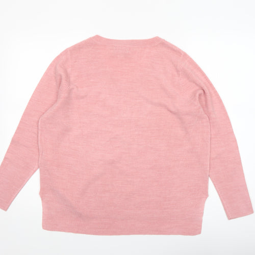 Primark Womens Pink V-Neck Pullover Jumper Size M 12-14 Button Sleeve Knit