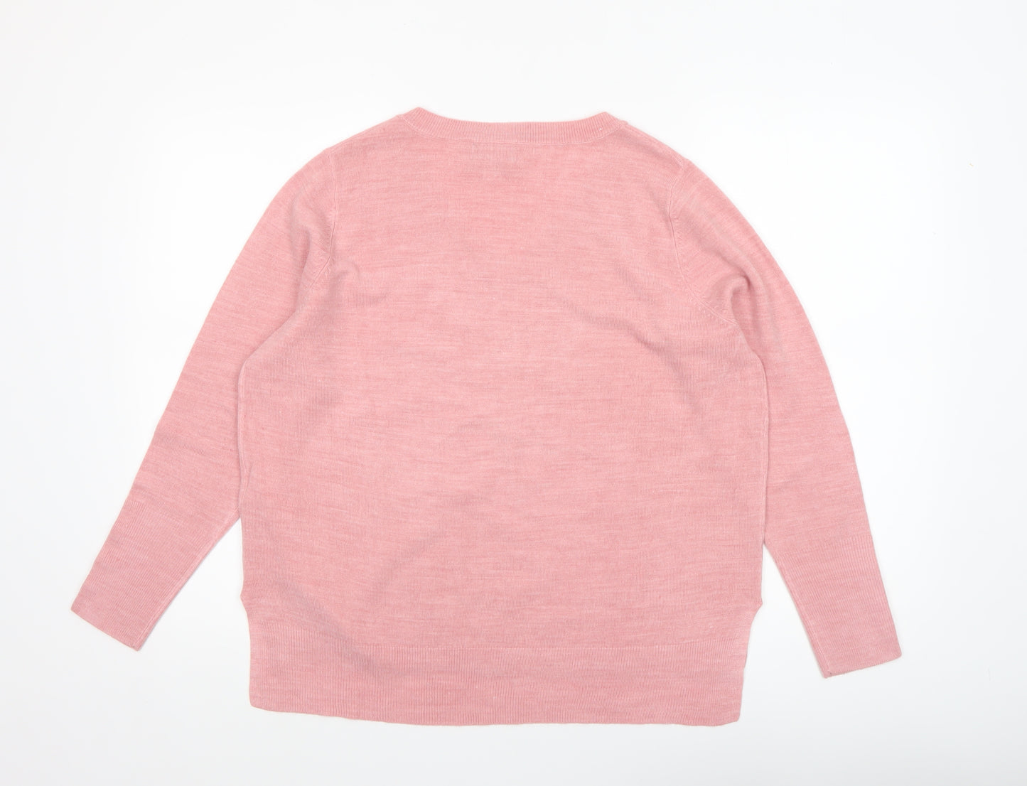 Primark Womens Pink V-Neck Pullover Jumper Size M 12-14 Button Sleeve Knit