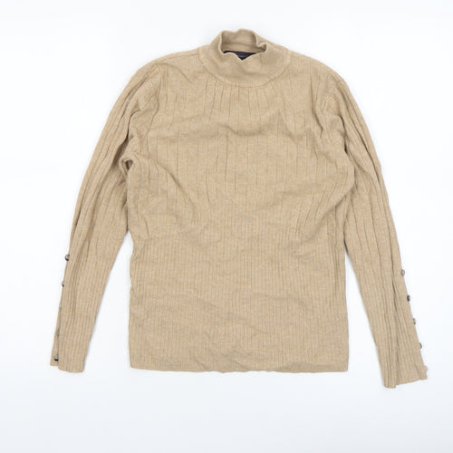 Marks and Spencer Womens Beige Mock Neck Ribbed Jumper Size 10