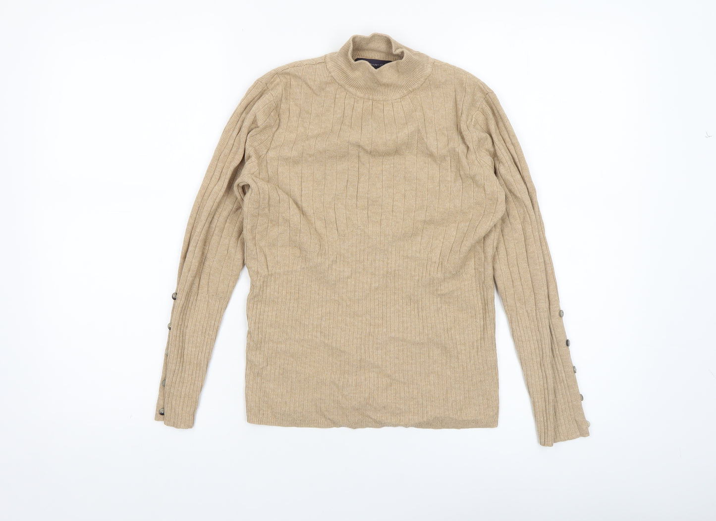 Marks and Spencer Womens Beige Mock Neck Ribbed Jumper Size 10