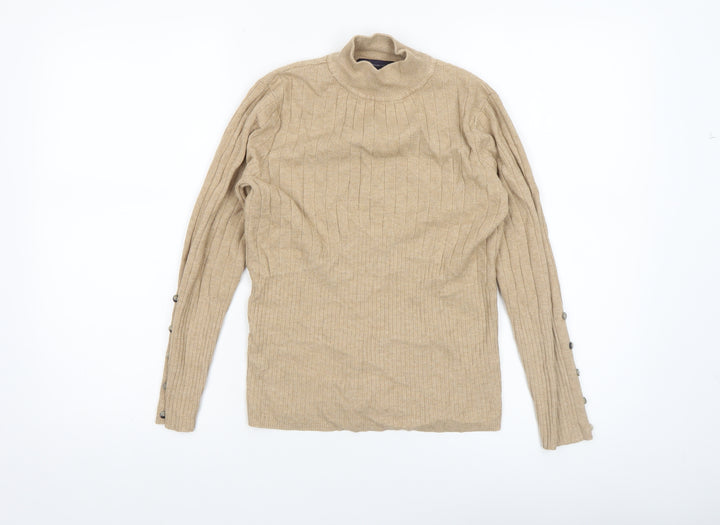 Marks and Spencer Womens Beige Mock Neck Ribbed Jumper Size 10