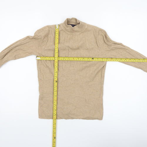 Marks and Spencer Womens Beige Mock Neck Ribbed Jumper Size 10
