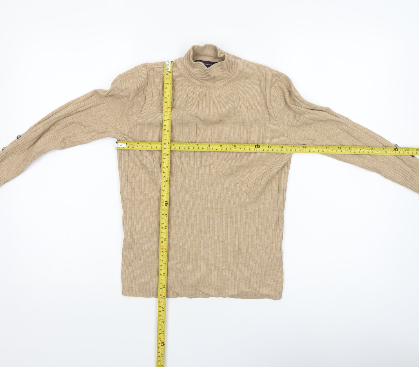 Marks and Spencer Womens Beige Mock Neck Ribbed Jumper Size 10